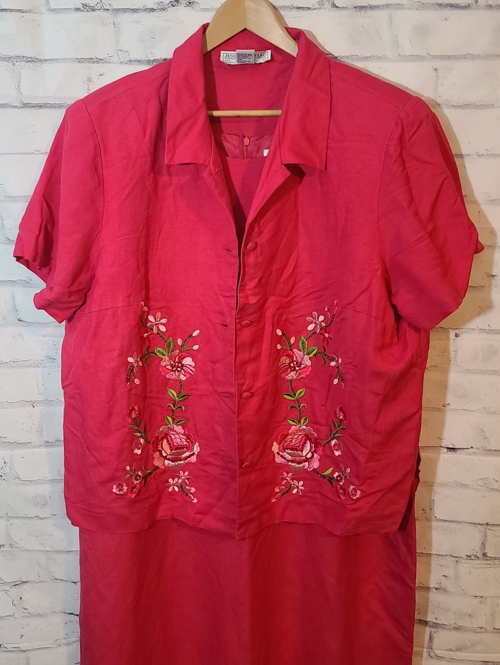 Vintage Embroidered Linen Maxi Tank Dress And Jacket Set Sz 20